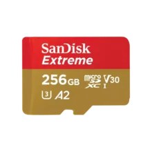SanDisk Extreme. Capacity: 256 GB - Video Speed Class: V30. Product colour: Gold - Flash card type: MicroSDXC - Flash
