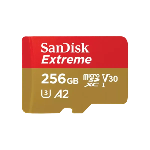 SanDisk Extreme. Capacity: 256 GB - Video Speed Class: V30. Product colour: Gold - Flash card type: MicroSDXC - Flash