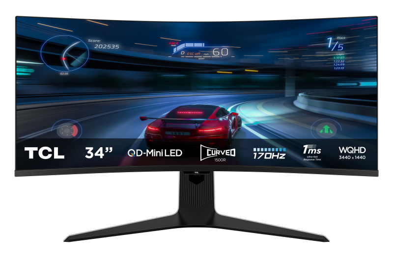 Monitor TCL 34" 34R83Q, Curvature: 1500R, Diagonal (inch): 34, Diagonal