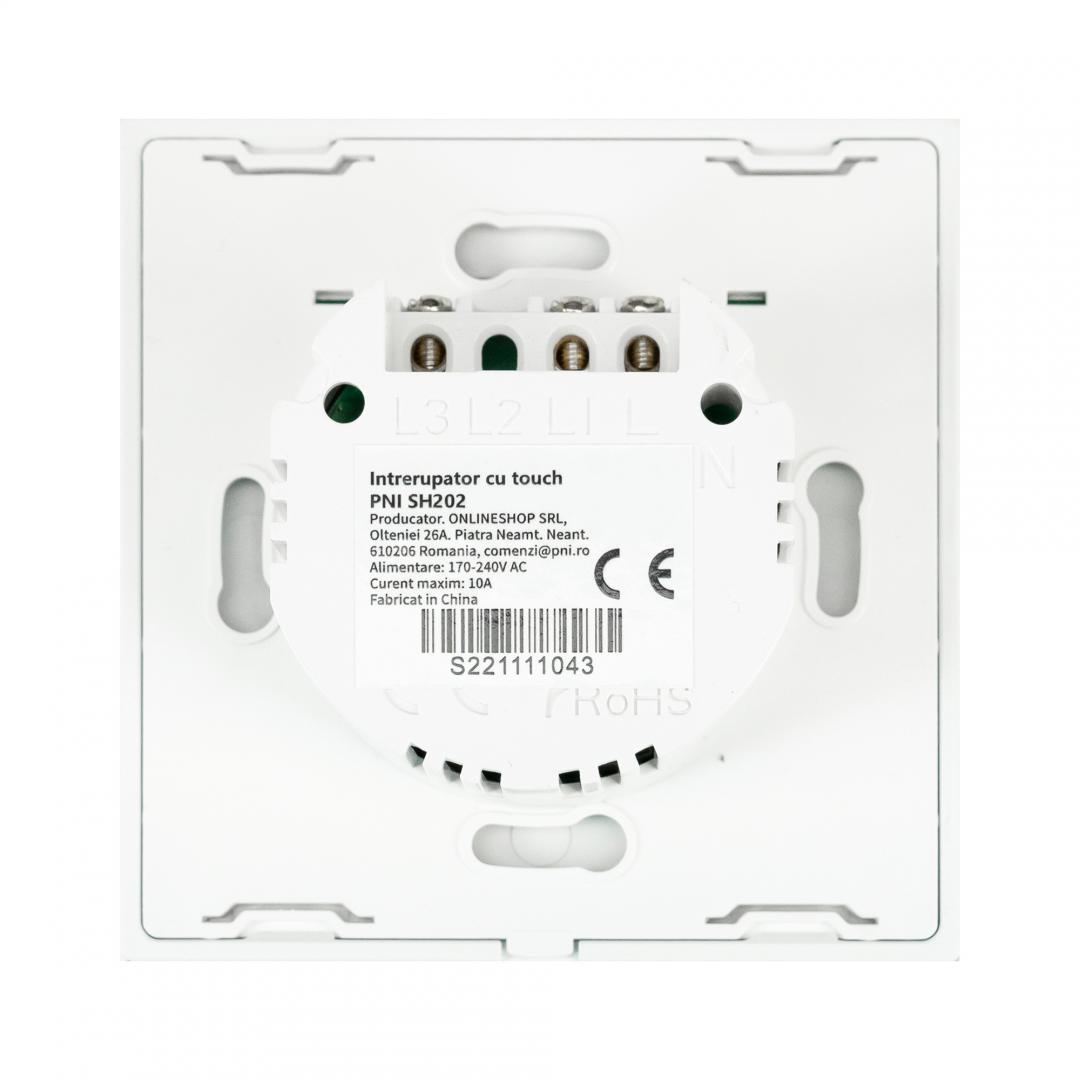 Intrerupator dublu cu touch PNI SH202 din sticla, alb cu - imagine 5