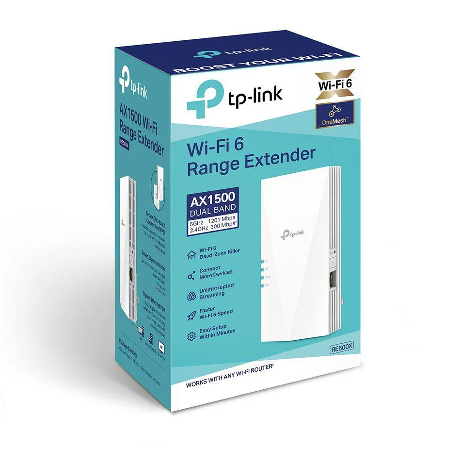 AX1500 Tp-Link Wi-Fi Range Extender, RE500X, 1 Port Ethernet Gigabit