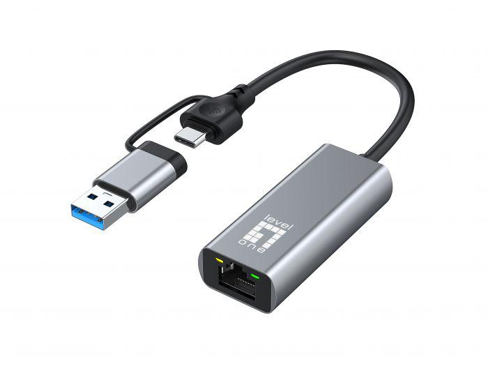 LevelOne USB-0423 2.5 Gigabit Ethernet 2-in-1 USB-C/A Network Adapter, - imagine 3