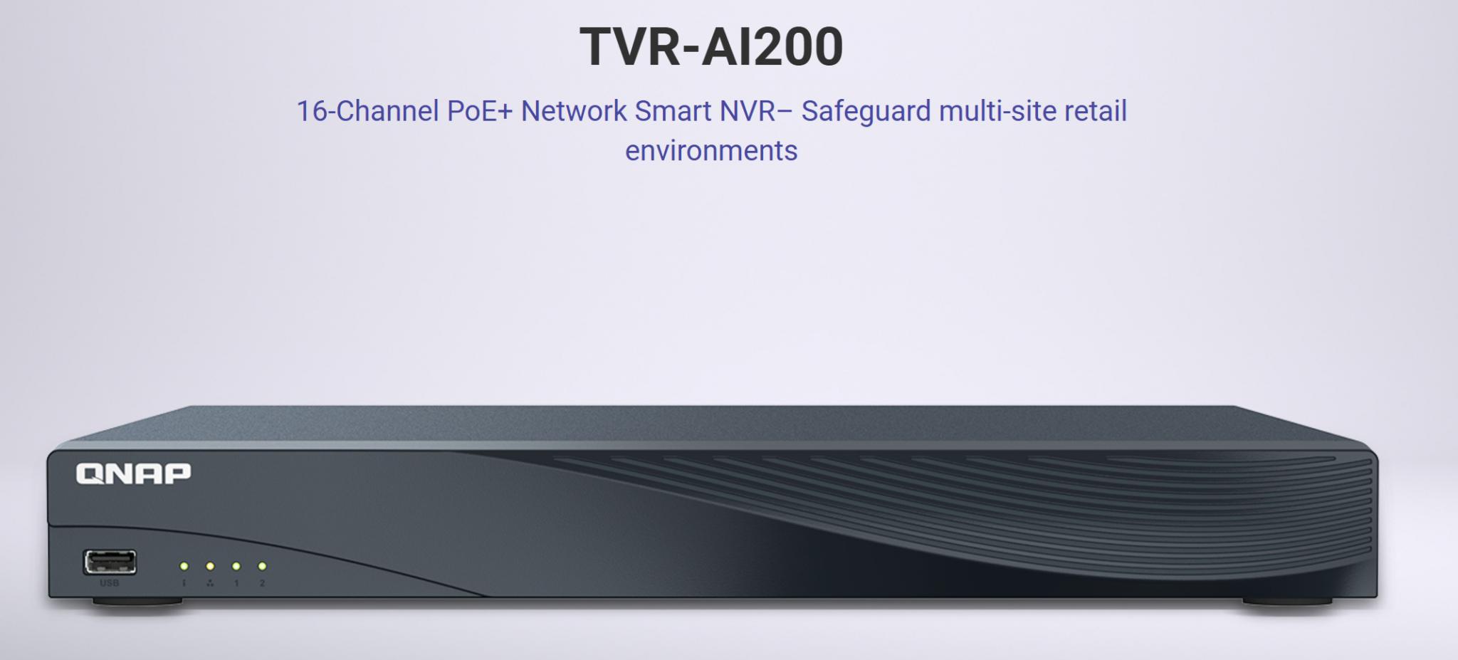 QNAP TVR-AI200 16-Channel PoE+ Network Smart NVR, CPU ARM Quad-core