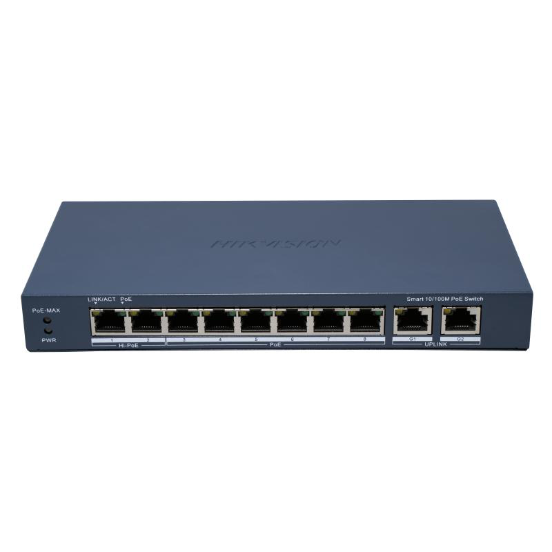 Switch PoE Hikvision DS-3E1310HP-EI(B): 8 x 10/100M PoE Ports, 2