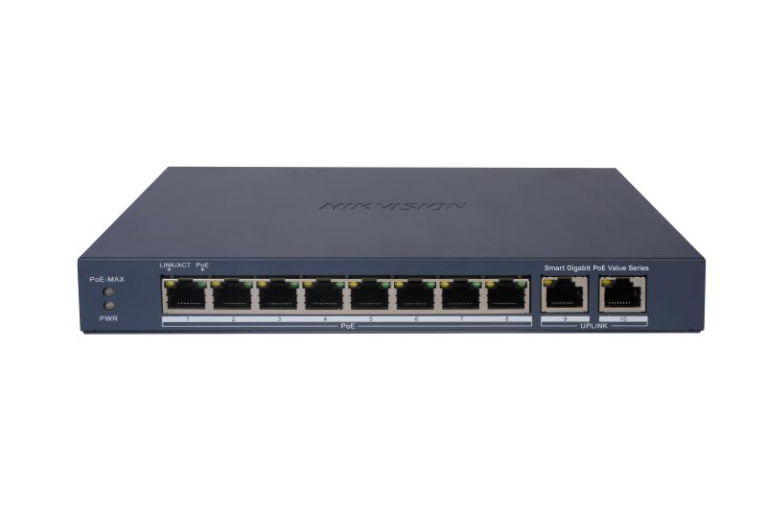 Switch 8 porturi Gigabit, Hikvision DS-3E1510P-EI/M, 8 × gigabit PoE
