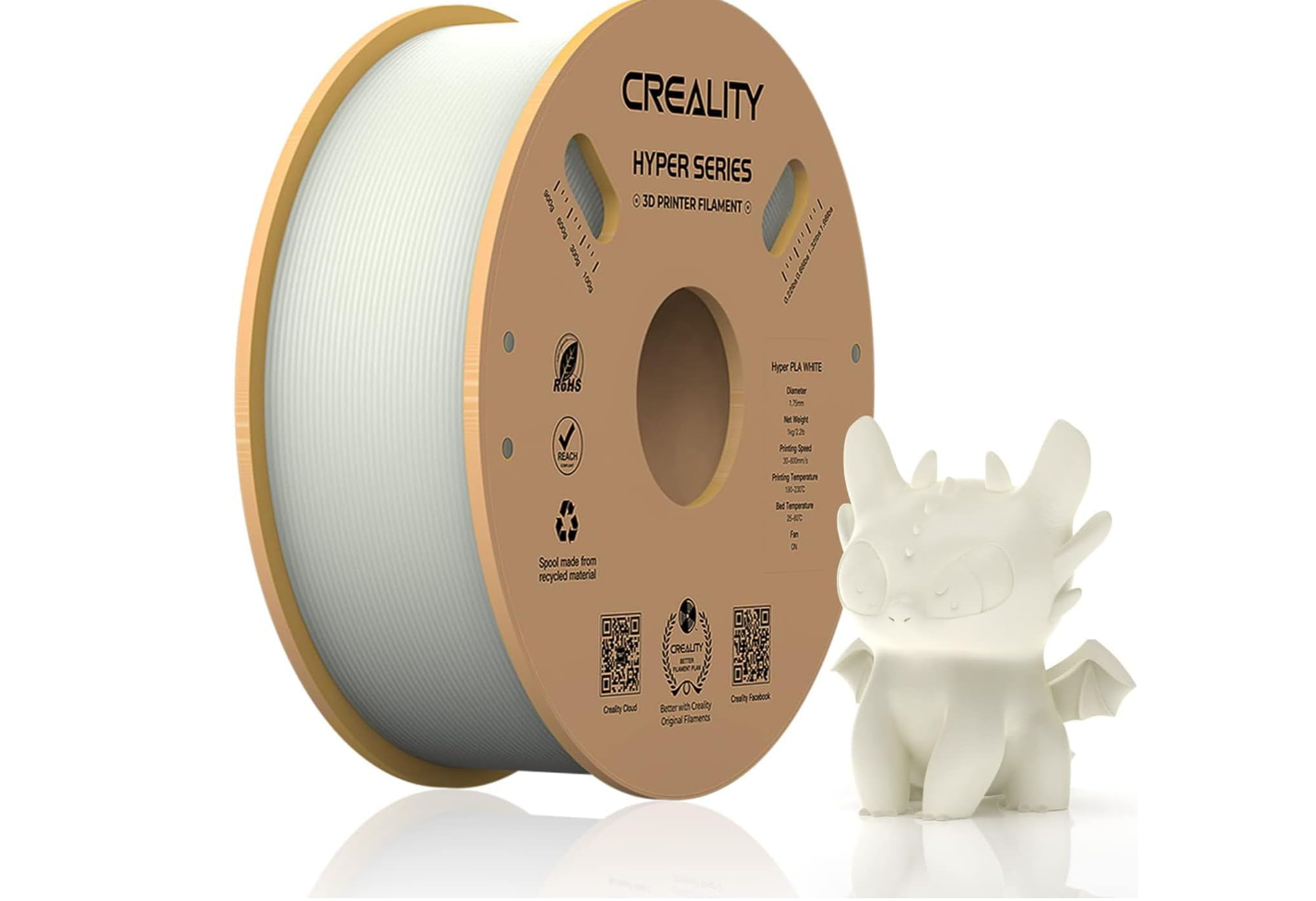 CREALITY HYPER PLA 3D Printer Filament, White, Temperatura printare: 200-220