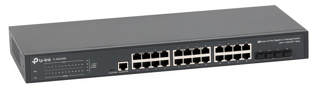 "JetStream™ 24-Port Gigabit L2+ Managed Switch with 4 10GE SFP+