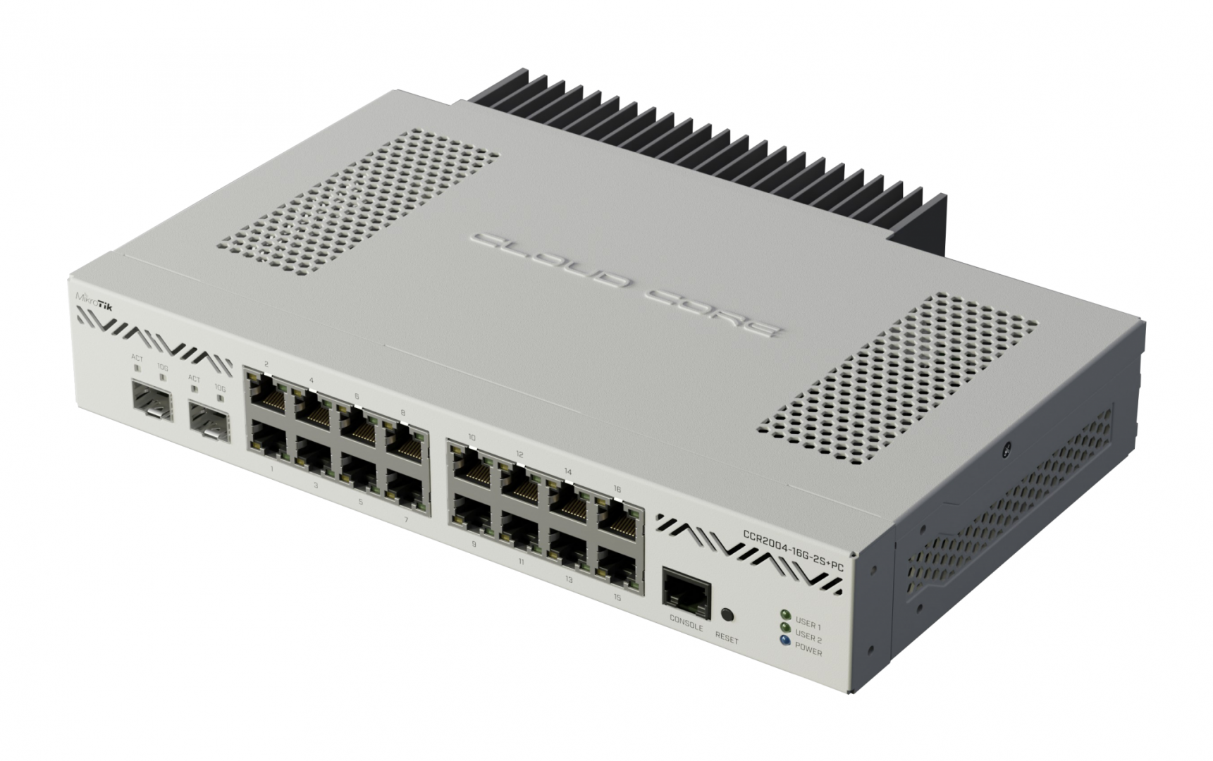 MIKROTIK ETHERNET ROUTER CCR2004-16G-2S+PC, 16 X 10/100/1000, 2XSFP+ Ports, CPU: