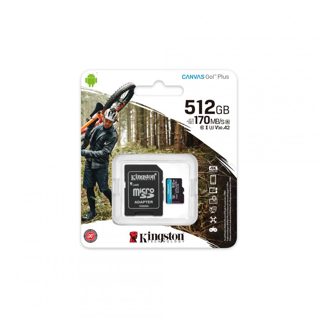Card de Memorie MicroSDXC Kingston Canvas GO Plus, 512GB, Adaptor