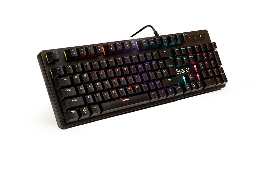 Tastatura Spacer WARRIOR cu fir, USB, switch-uri mecanice albastre, 50