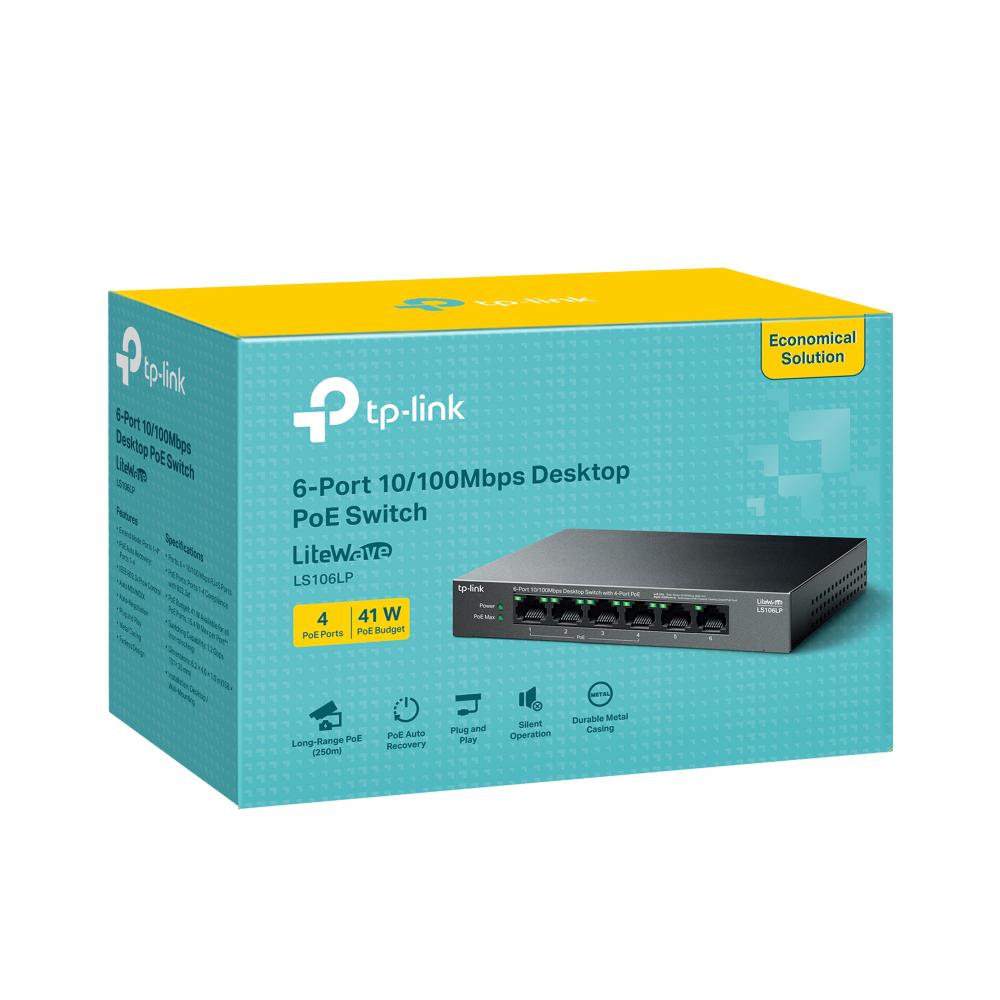 "6-Port 10/100 Mbps Desktop Switch with 4-Port PoE PORT: 4× - imagine 4
