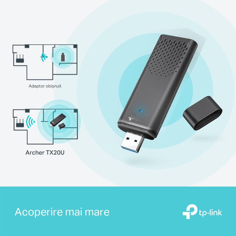 TP-Link ARCHER TX20U Adaptor USB Wireless AX1800 cu două antene - imagine 4