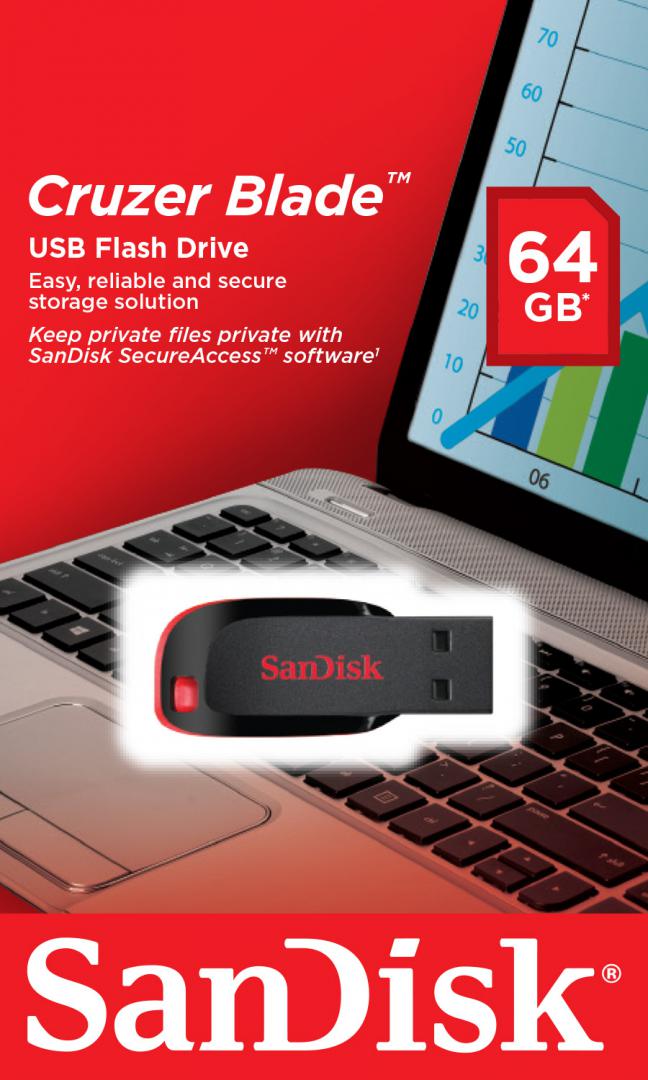 Memorie USB Flash Drive SanDisk Cruzer Blade, 64 GB, USB - imagine 3