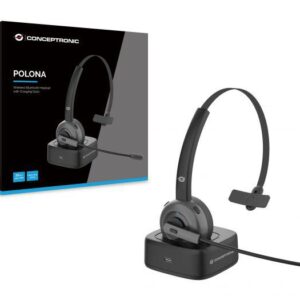 Conceptronic POLONA03BD Bluetooth Mono Headset with Charging Dock, Noise Cancelling
