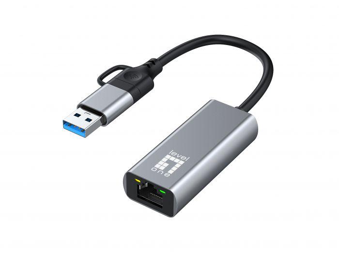 LevelOne USB-0423 2.5 Gigabit Ethernet 2-in-1 USB-C/A Network Adapter, - imagine 4