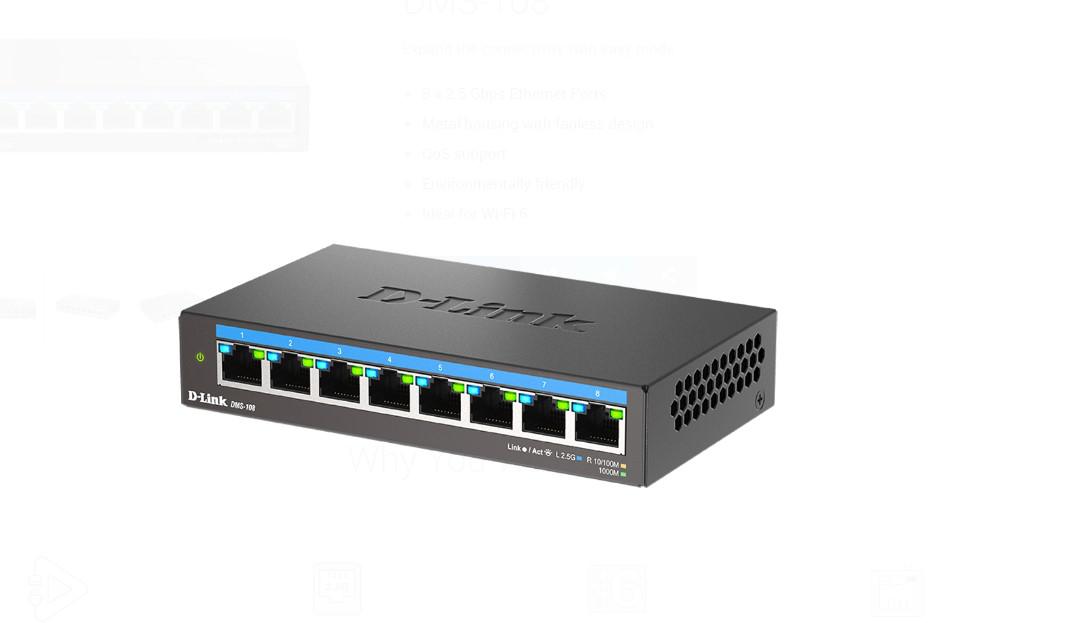 – D Link Dms – 108 Unmanaged Switch 8 Port, Interfata: 8 X 10/100Mbps/1G/2.5G - imagine 3