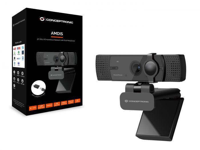 Conceptronic AMDIS07B 4K Ultra HD Autofocus Webcam with Dual Microphone,