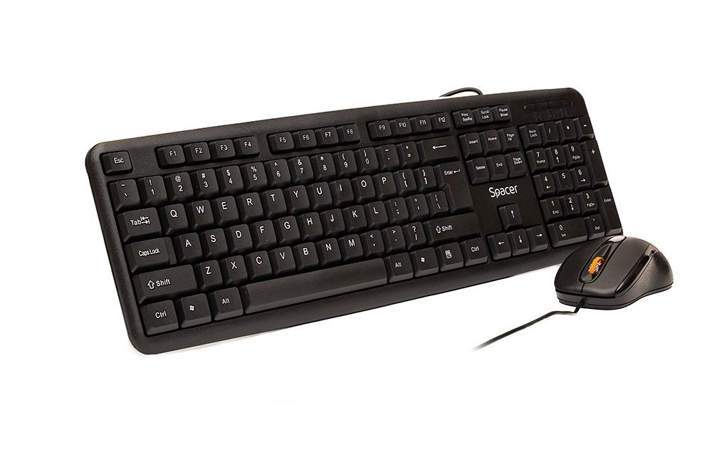 Kit Tastatura si Mouse Spacer SPDS-S6201 cu Fir, USB, Tastatura