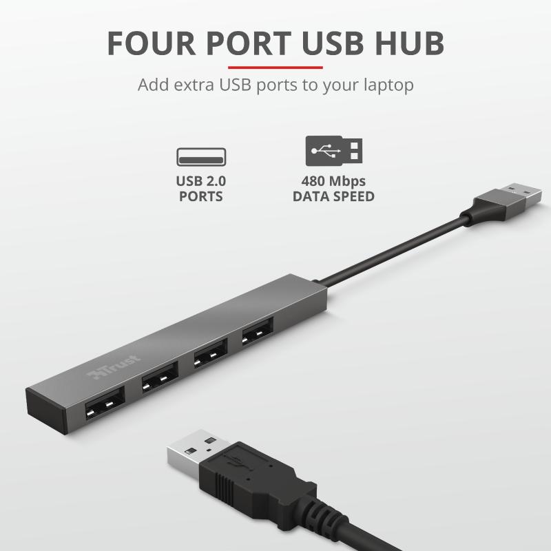 Hub USB Trust Halyx Aluminium, 4 porturi, aluminiu - imagine 4