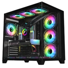 Carcasa 1stPLAYER Gaming MV8 - TP - bk - negru - 7 ventilatoare aRGB - telecomanda - ATX