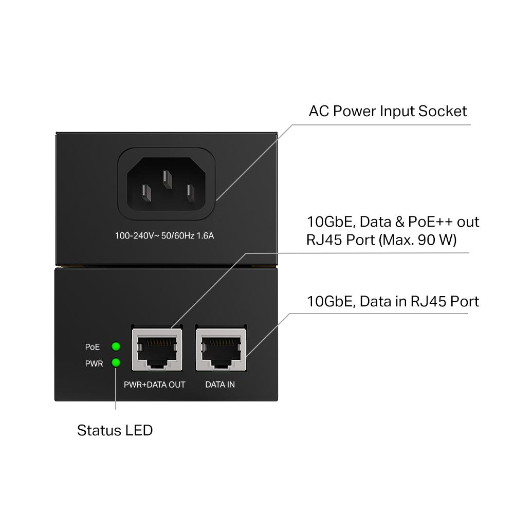 "Omada 10G PoE++ Injector Adapter PORT: 1× 10Gbps PoE Port, - imagine 4