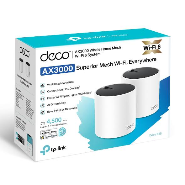TP-Link AX3000 whole home mesh Wi-Fi 6 System, Deco X55(2-pack);