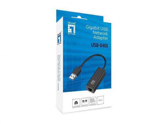LevelOne USB-0401, Gigabit USB Network Adapter, 23.4 x 16.5 x