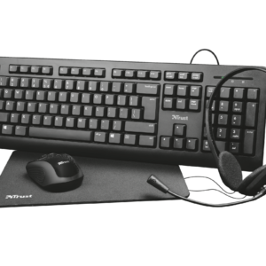Kit office Trust Primo 4-in-1, contine tastatura, mouse wireless, casti
