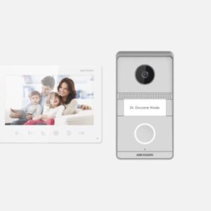 Kit videointerfon analog Hikvision DS-KIS101-P/Surface, conectare usoara pe 2 fire,