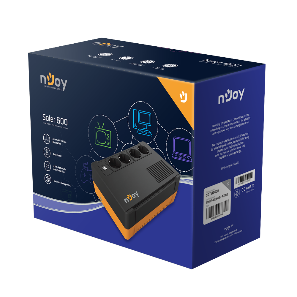 UPS nJoy Soter 600, 600VA/ 360W, 4 Prize Schuko cu