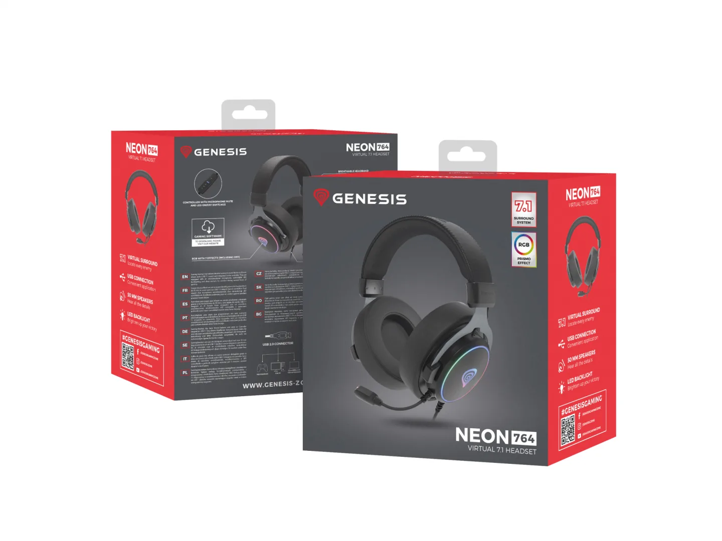 Casti Gaming cu Fir Genesis Neon 764, Sunet 7.1 Surround