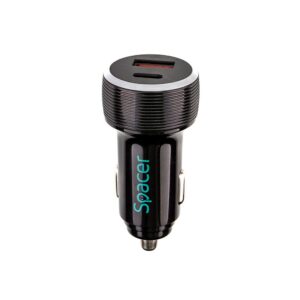 Alim. auto Spacer USB-A&C 17W negru