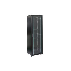 Rack 27U 600×800, montare pe podea, usa din sticla, panouri