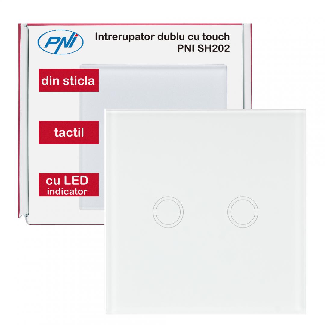 Intrerupator dublu cu touch PNI SH202 din sticla, alb cu - imagine 9