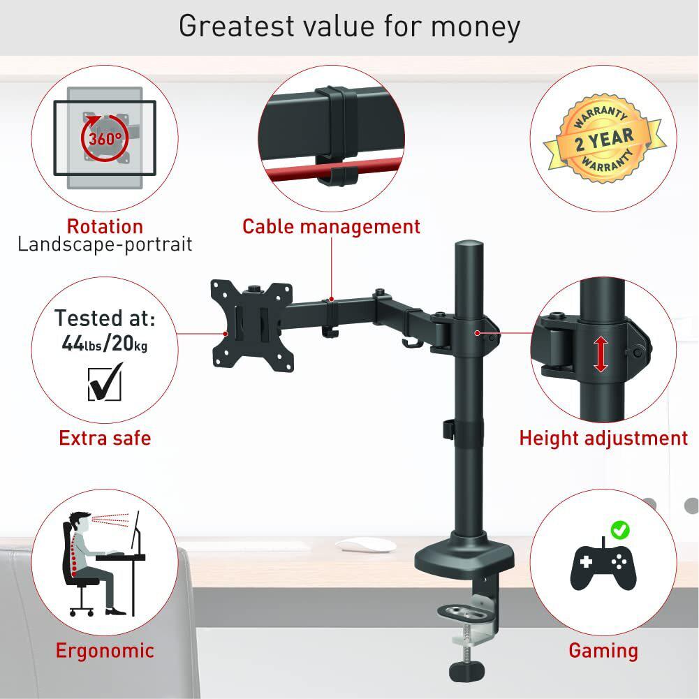 Suport monitor Barkan M121T full motion, pentru monitoare de 13"-34", - imagine 4