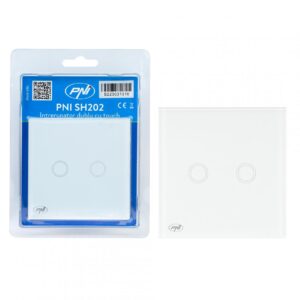 Intrerupator dublu cu touch PNI SH202 din sticla, alb cu