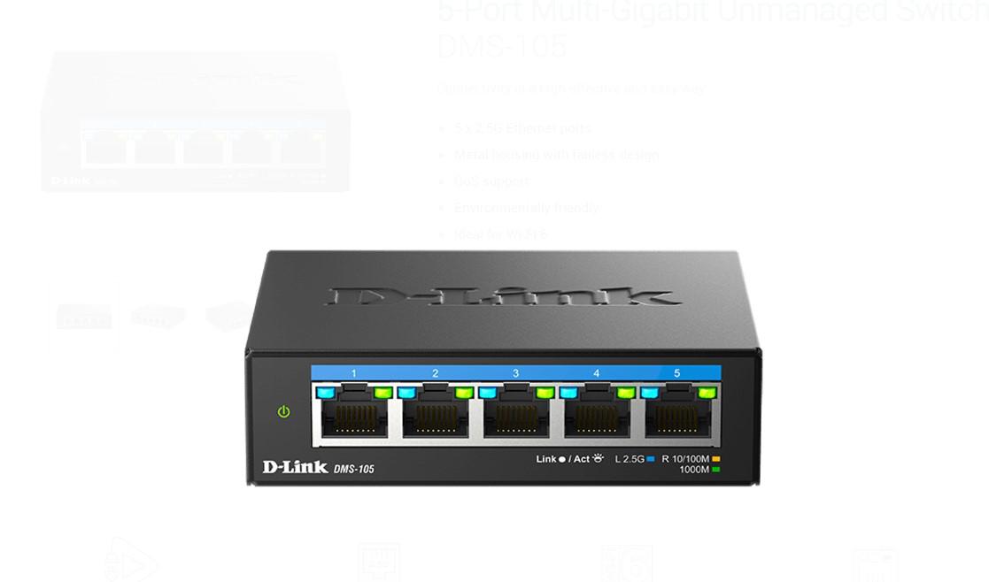D-LINK DMS-105 UNMANAGED SWITCH 5 PORT, Interfata: 5 x 10/100Mbps/1G/2.5G, - imagine 3