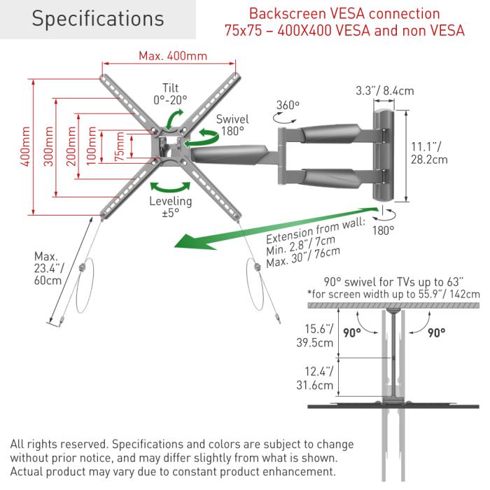 Suport TV perete pentru exterior Barkan 4move OD XLong, pentru - imagine 3