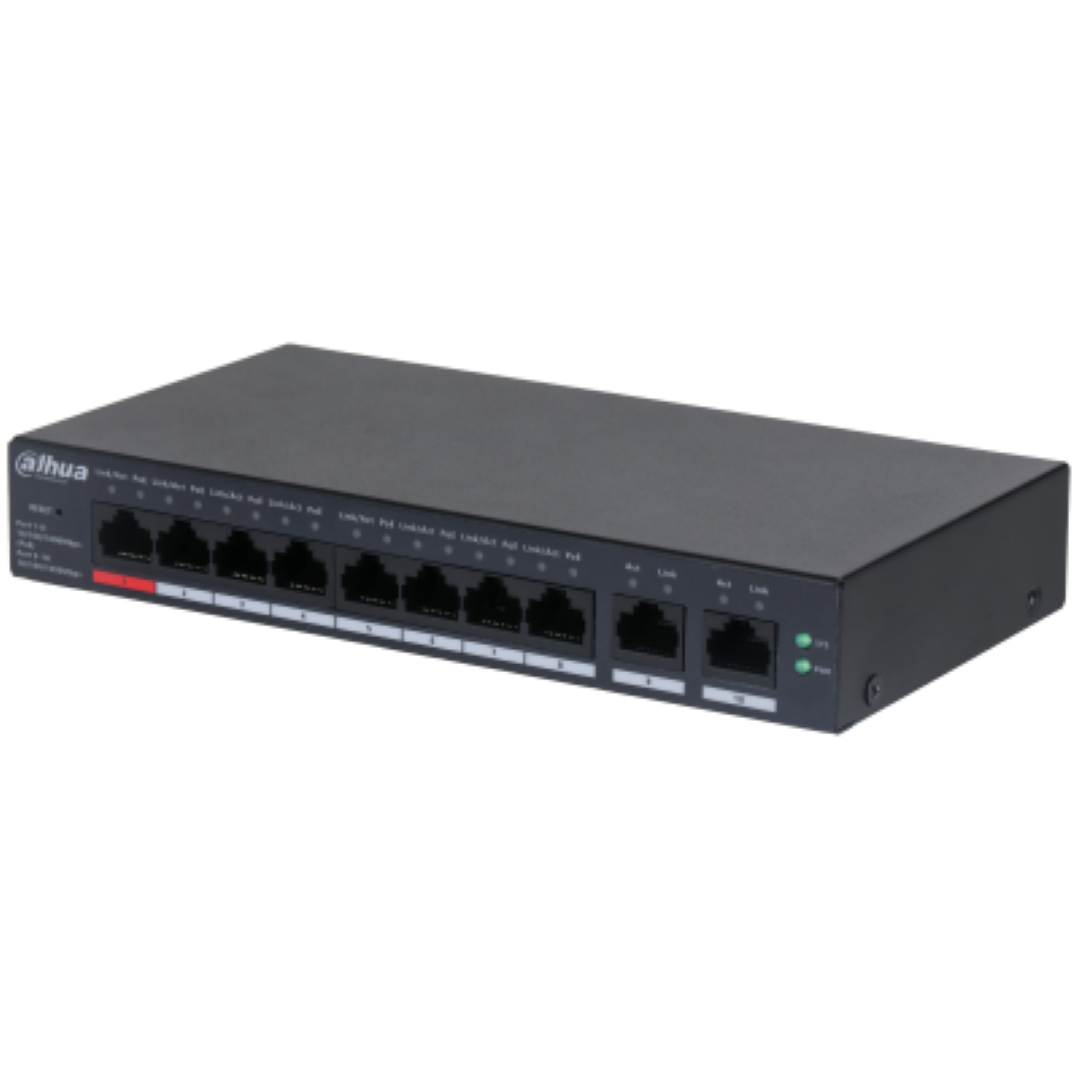 Dahua 10-Port Cloud Managed Desktop Gigabit Switch cu 8-Port PoE,